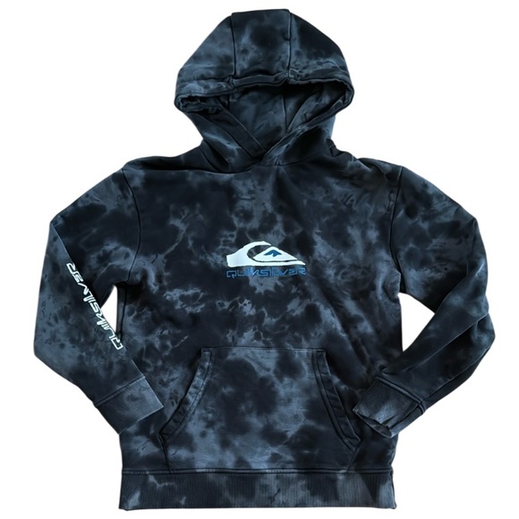 QUICKSILVER BOYS SLOW DIVE TIE-DYE HOODIE BLACK GRAY SIZE SMALL PULLOVER RETRO - Picture 1 of 10